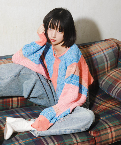 KBF（ケイビーエフ）の「アートフリンジクロップドニット（ニット/セーター・レディース・グレー系その他/オレンジ系その他・ONE）」の13枚目の写真