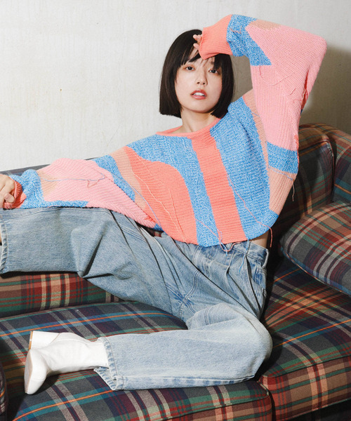 KBF（ケイビーエフ）の「アートフリンジクロップドニット（ニット/セーター・レディース・グレー系その他/オレンジ系その他・ONE）」の14枚目の写真