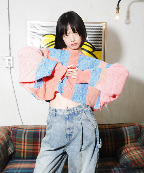 KBF（ケイビーエフ）の「アートフリンジクロップドニット（ニット