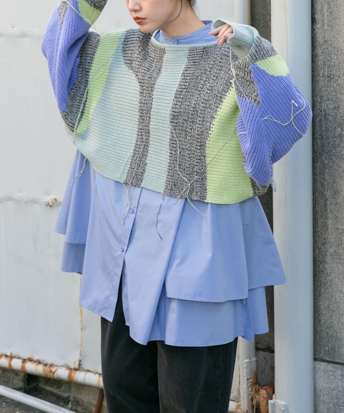 KBF（ケイビーエフ）の「アートフリンジクロップドニット（ニット/セーター・レディース・グレー系その他/オレンジ系その他・ONE）」の20枚目の写真