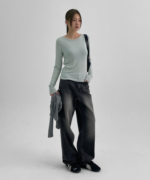 BLACKUP（ブラックアップ）の「[B-DENIM] ESSENTIAL WIDE 029（デニムパンツ・レディース・ブラック/ブルー・LARGE/SMALL/MEDIUM）」の7枚目の写真