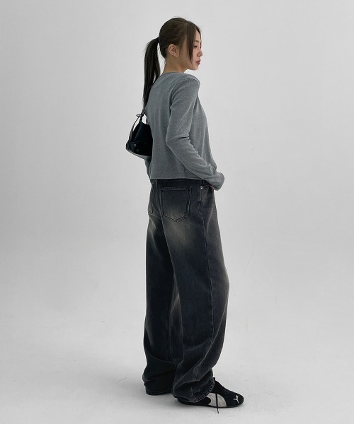 BLACKUP（ブラックアップ）の「[B-DENIM] ESSENTIAL WIDE 029（デニムパンツ・レディース・ブラック/ブルー・LARGE/SMALL/MEDIUM）」の5枚目の写真