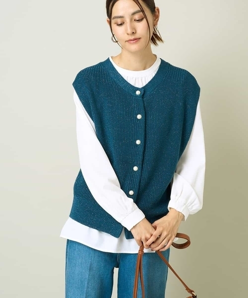 a.v.v(アーヴェヴェ)の「【2SET】ラメニットベスト×ブラウスセット(ニット/セーター・レディース・ブラック/ブルー/グレー系その他・36/42/34/40/38)」の1枚目の写真