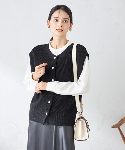 a.v.v(アーヴェヴェ)の「【2SET】ラメニットベスト×ブラウスセット(ニット/セーター・レディース・ブラック/ブルー/グレー系その他・36/42/34/40/38)」の4枚目の写真