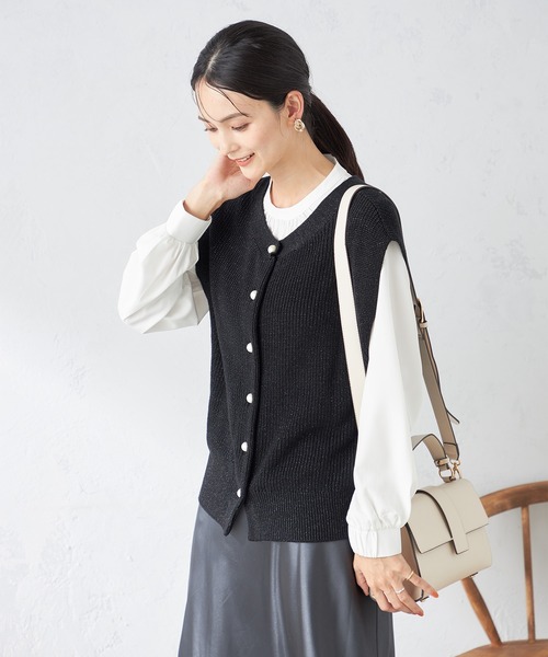 a.v.v(アーヴェヴェ)の「【2SET】ラメニットベスト×ブラウスセット(ニット/セーター・レディース・ブラック/ブルー/グレー系その他・36/42/34/40/38)」の5枚目の写真
