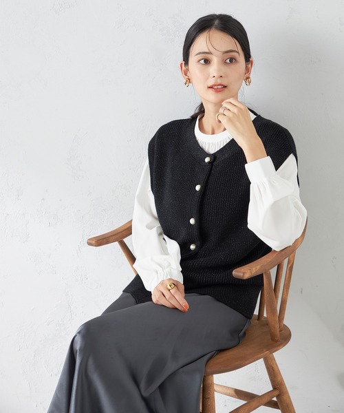 a.v.v(アーヴェヴェ)の「【2SET】ラメニットベスト×ブラウスセット(ニット/セーター・レディース・ブラック/ブルー/グレー系その他・36/42/34/40/38)」の6枚目の写真