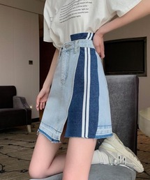 CANVAS+（キャンバスプラス）の「【CANVAS+】配色切り替えラインデニムミニスカート（デニムスカート）」