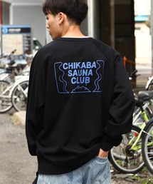 【CHIKABA SAUNA CLUB】 プリント 長袖 ラグラン スウェット トレーナー