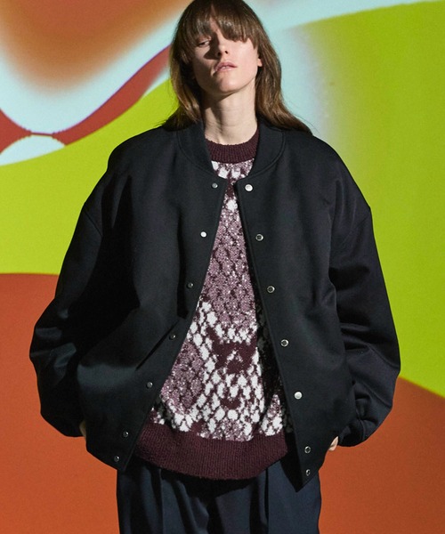 MAISON SPECIAL(メゾンスペシャル)の「《UNISEX》【Italian Dead Stock Fabric】Prime-Over Stadium Jacket/プライムオーバースタジャン【MAISON SPECIAL/メゾンスペシャル】(スタジャン・メンズ・マスタード/カーキ/ブラウン/ライトグレー/チャコールグレー/ダークブラック/オフホワイト/ブラック/グレー・1/2)」の3枚目の写真