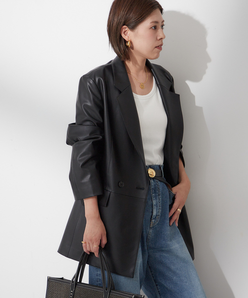 ほぼ未使用✨レサージュ　フェイクレザー オーバーサイズ ジャケット ダブル journal standard L'essage（ジャーナルスタンダードレサージュ