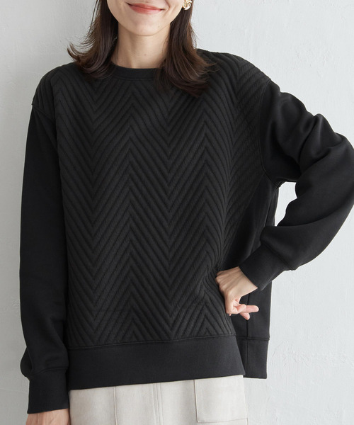 ikka（イッカ）の「フクレジャガード切り替えプルオーバー（Tシャツ/カットソー・レディース・パープル系その他/オフホワイト/チャコールグレー・M/L/S）」の3枚目の写真