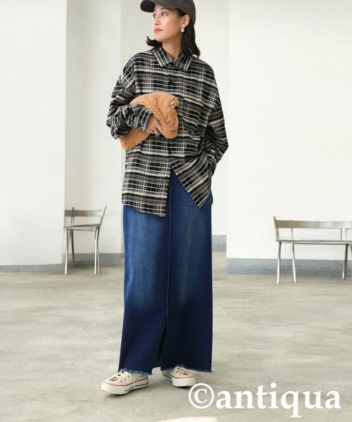 antiqua(アンティカ)の「チェック柄シャツ(シャツ/ブラウス・レディース・ブラック/グリーン・ONESIZE)」の4枚目の写真