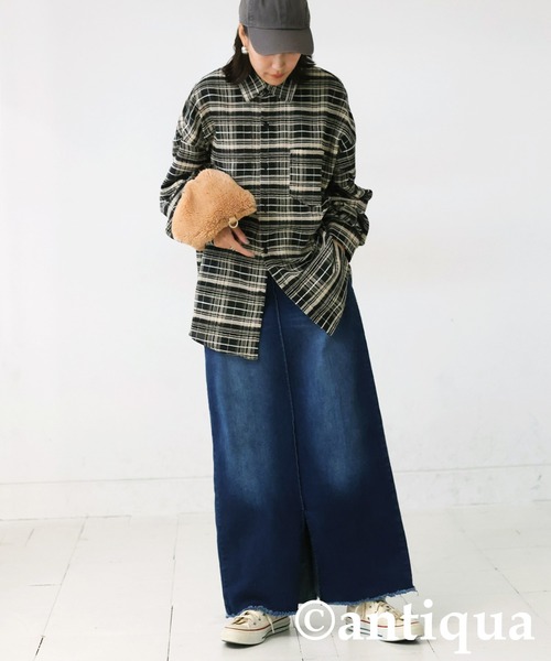 antiqua(アンティカ)の「チェック柄シャツ(シャツ/ブラウス・レディース・ブラック/グリーン・ONESIZE)」の6枚目の写真