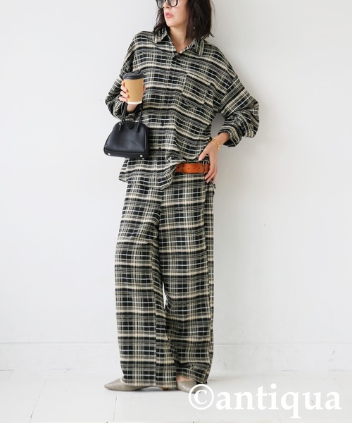 antiqua(アンティカ)の「チェック柄シャツ(シャツ/ブラウス・レディース・ブラック/グリーン・ONESIZE)」の7枚目の写真