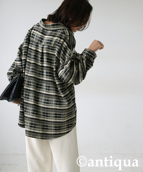 antiqua(アンティカ)の「チェック柄シャツ(シャツ/ブラウス・レディース・ブラック/グリーン・ONESIZE)」の10枚目の写真