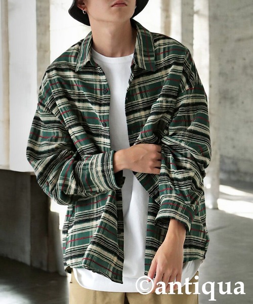 antiqua(アンティカ)の「チェック柄シャツ(シャツ/ブラウス・レディース・ブラック/グリーン・ONESIZE)」の15枚目の写真
