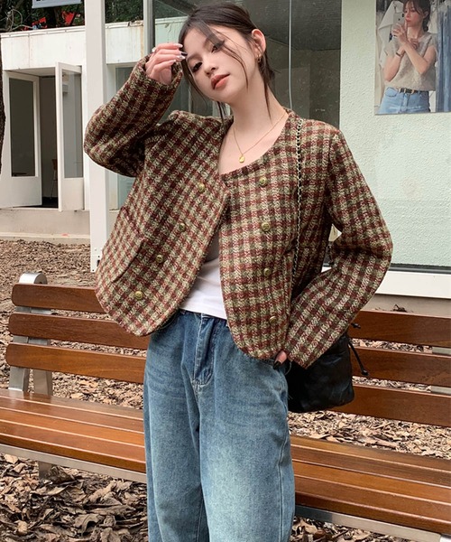 Sibra（シブラ）の「ショートジャケット（ノーカラージャケット・レディース・レッド・M）」の4枚目の写真