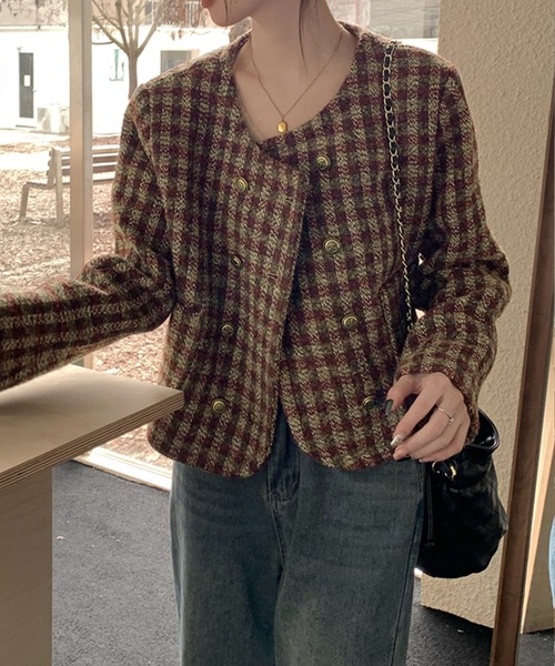 Sibra（シブラ）の「ショートジャケット（ノーカラージャケット・レディース・レッド・M）」の5枚目の写真