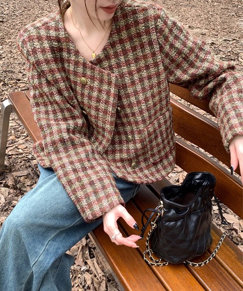 Sibra（シブラ）の「ショートジャケット（ノーカラージャケット・レディース・レッド・M）」の6枚目の写真