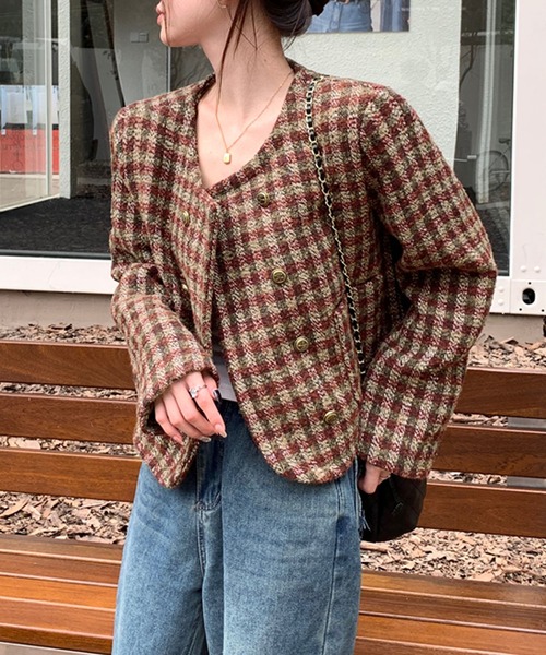 Sibra（シブラ）の「ショートジャケット（ノーカラージャケット・レディース・レッド・M）」の8枚目の写真