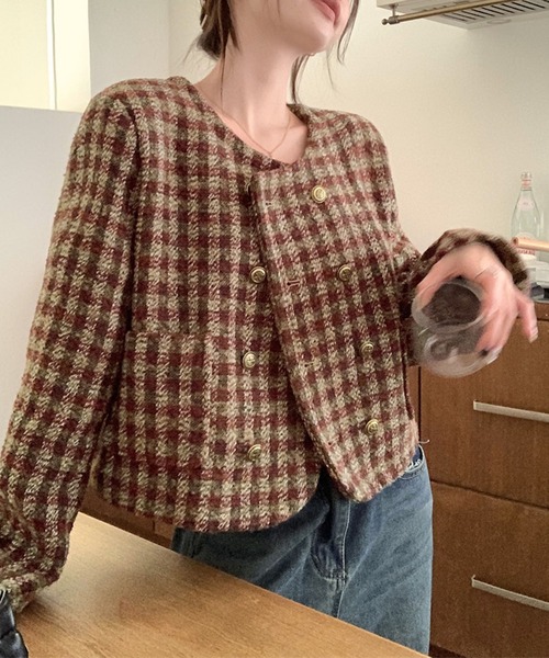 Sibra（シブラ）の「ショートジャケット（ノーカラージャケット・レディース・レッド・M）」の9枚目の写真