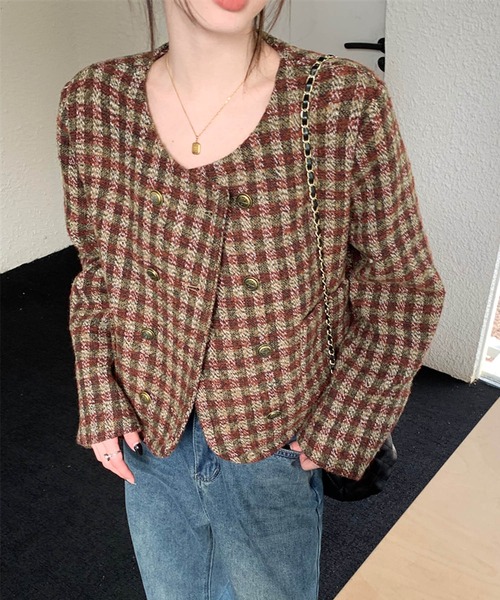 Sibra（シブラ）の「ショートジャケット（ノーカラージャケット・レディース・レッド・M）」の10枚目の写真