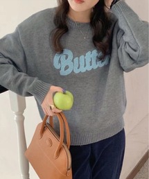 ラウンドネック ロゴ ニット トップス