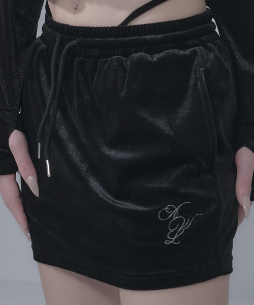 LunaVie(ルナヴィ)の「logo velour mini skirt / ロゴベロアミニスカート【SETUP対応】(スカート・レディース・LT.Gray/Black・FREE)」の5枚目の写真