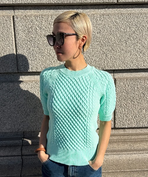 JENNE(ジェンヌ)の「エアリーケーブルサマーニット(ニット/セーター・レディース・ブラック/オフホワイト/ミント・SMALL/LARGE/MEDIUM)」の3枚目の写真