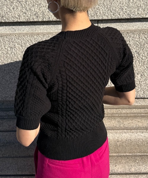 JENNE(ジェンヌ)の「エアリーケーブルサマーニット(ニット/セーター・レディース・ブラック/オフホワイト/ミント・SMALL/LARGE/MEDIUM)」の5枚目の写真