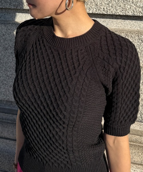 JENNE(ジェンヌ)の「エアリーケーブルサマーニット(ニット/セーター・レディース・ブラック/オフホワイト/ミント・SMALL/LARGE/MEDIUM)」の7枚目の写真