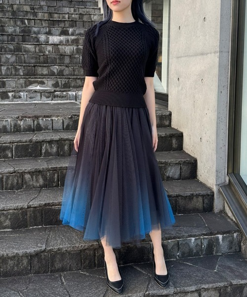 JENNE(ジェンヌ)の「エアリーケーブルサマーニット(ニット/セーター・レディース・ブラック/オフホワイト/ミント・SMALL/LARGE/MEDIUM)」の12枚目の写真
