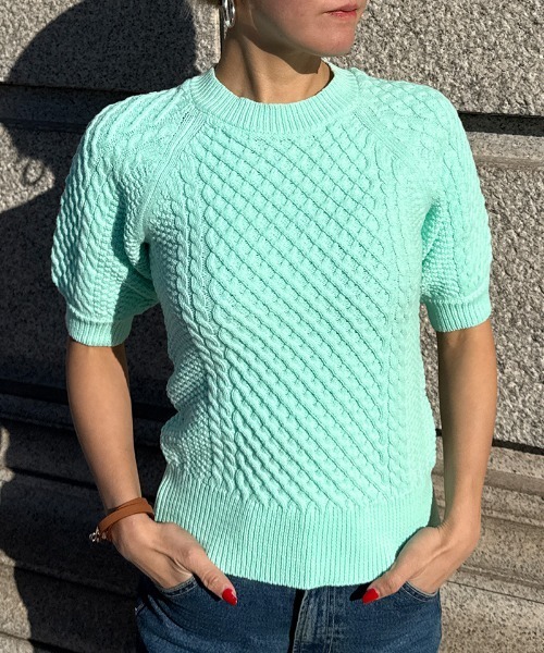 JENNE(ジェンヌ)の「エアリーケーブルサマーニット(ニット/セーター・レディース・ブラック/オフホワイト/ミント・SMALL/LARGE/MEDIUM)」の16枚目の写真