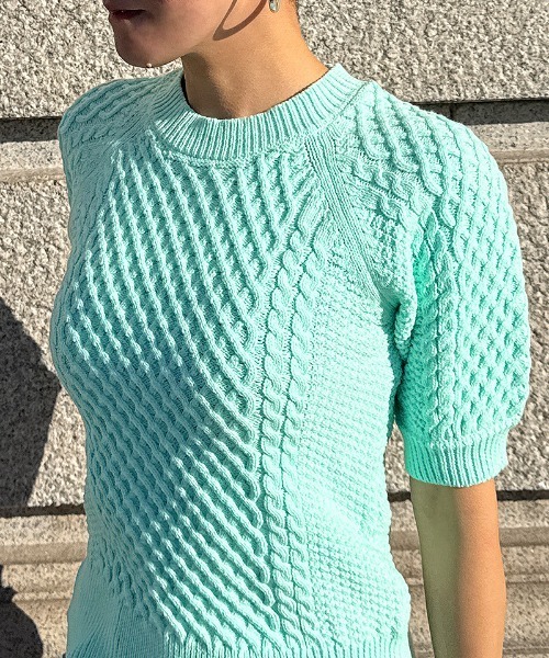 JENNE(ジェンヌ)の「エアリーケーブルサマーニット(ニット/セーター・レディース・ブラック/オフホワイト/ミント・SMALL/LARGE/MEDIUM)」の19枚目の写真