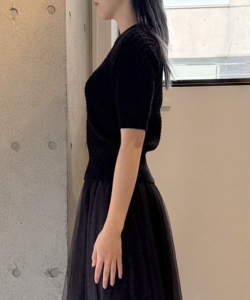 JENNE(ジェンヌ)の「エアリーケーブルサマーニット(ニット/セーター・レディース・ブラック/オフホワイト/ミント・SMALL/LARGE/MEDIUM)」の14枚目の写真