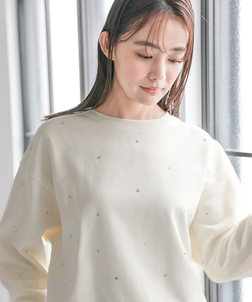 GLOBAL WORK（グローバルワーク）の「乾きやすい起毛ビジュー/147386（スウェット・レディース・ブラック/アイボリー/杢グレー・MEDIUM/LARGE）」の2枚目の写真