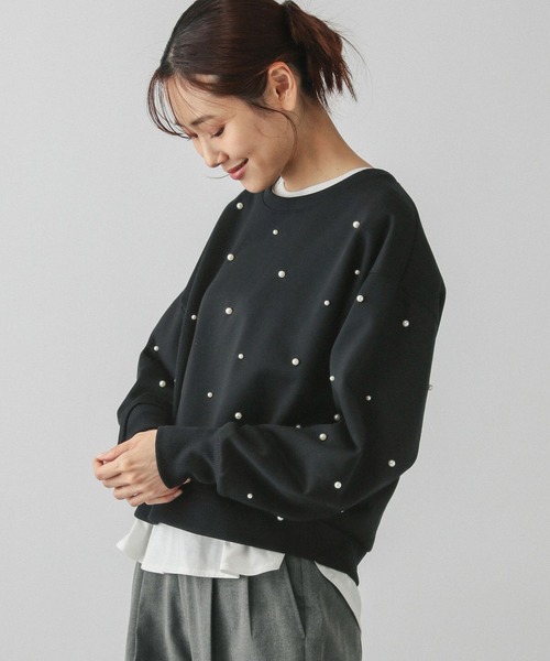 GLOBAL WORK（グローバルワーク）の「乾きやすい起毛ビジュー/147386（スウェット・レディース・ブラック/アイボリー/杢グレー・MEDIUM/LARGE）」の3枚目の写真