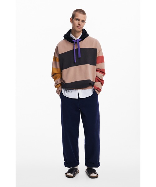 Desigual（デシグアル）の「マルチストライプ カラーブロック パーカー（スウェット・メンズ・ブラウン・XL/L/M/S）」の3枚目の写真