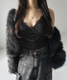 me+em select(~[ZNg)́y Jbvt z[V[xAV[grX`FL~\[ ^ velor lacy short bustier camisole(L~\[)