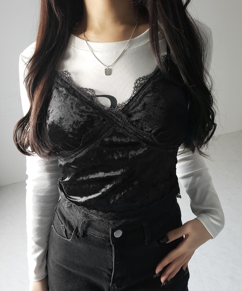カップ付き 】レーシーベロアショートビスチェキャミソール ／ velor