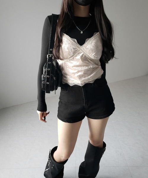 カップ付き 】レーシーベロアショートビスチェキャミソール ／ velor