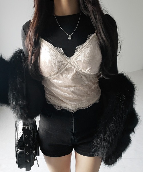 カップ付き 】レーシーベロアショートビスチェキャミソール ／ velor