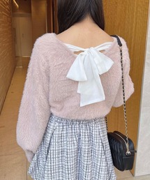 配色Backリボンフェザーニット