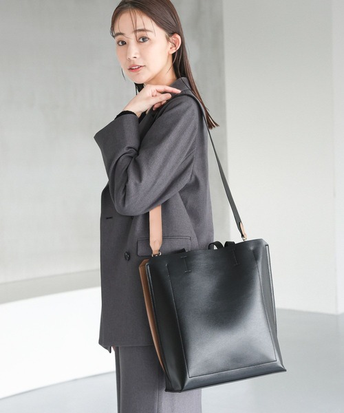 GLOBAL WORK(グローバルワーク)の「スペ軽撥水縦A4トート/248213(トートバッグ・レディース・アイボリー/ブラック/アイボリー系7/シルバー・ONE SIZE)」の10枚目の写真