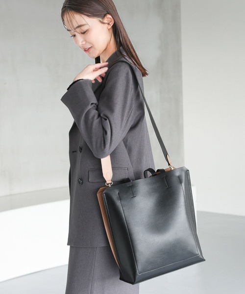 GLOBAL WORK(グローバルワーク)の「スペ軽撥水縦A4トート/248213(トートバッグ・レディース・アイボリー/ブラック/アイボリー系7/シルバー・ONE SIZE)」の11枚目の写真