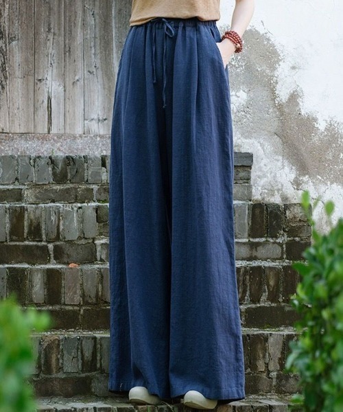 SallyLunn（サリーラン）の「【涼しく快適な一本】綿麻ライクワイドロングパンツ（その他パンツ・レディース・ネイビー/ダークブラウン/ブラウン/ブラック/アイボリー・LARGE/MEDIUM）」の5枚目の写真