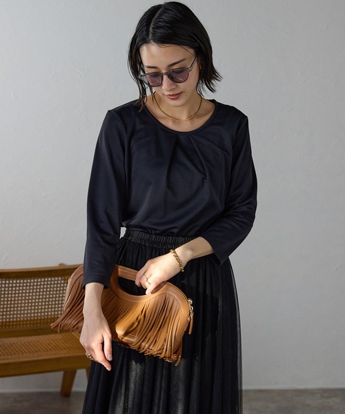 etre pret（エトレプレ）の「多サイズ展開 タック切替七分袖カットソー（Tシャツ/カットソー・レディース・ホワイト/ブラック・S/M/L/3L/LL）」の2枚目の写真