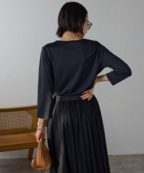 etre pret（エトレプレ）の「多サイズ展開 タック切替七分袖カットソー（Tシャツ/カットソー・レディース・ホワイト/ブラック・S/M/L/3L/LL）」の10枚目の写真