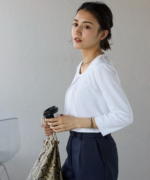 etre pret（エトレプレ）の「多サイズ展開 タック切替七分袖カットソー（Tシャツ/カットソー・レディース・ホワイト/ブラック・S/M/L/3L/LL）」の5枚目の写真