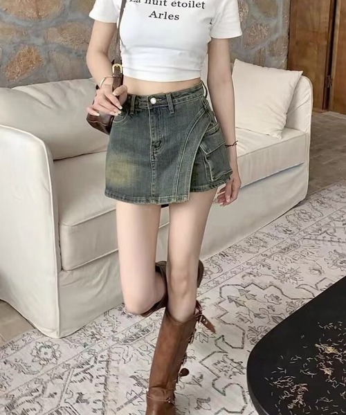 Miniministore(ミニミニストア)の「ラップスカート風デニムショートパンツ春夏(デニムパンツ・レディース・サックスブルー/インディゴブルー・L/S/XL/M)」の4枚目の写真